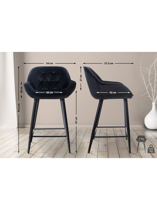 Barkruk Gibson fluweel, zwart