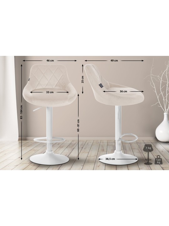 Barkruk Lazio fluweel, crème