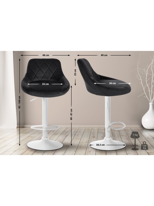 Barkruk Lazio fluweel, zwart