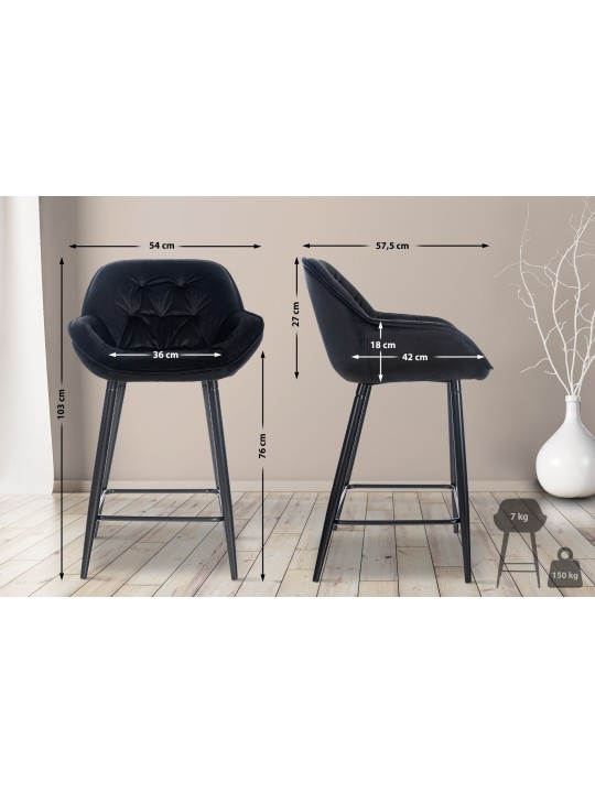 Barkruk Gibson 76 fluweel, zwart