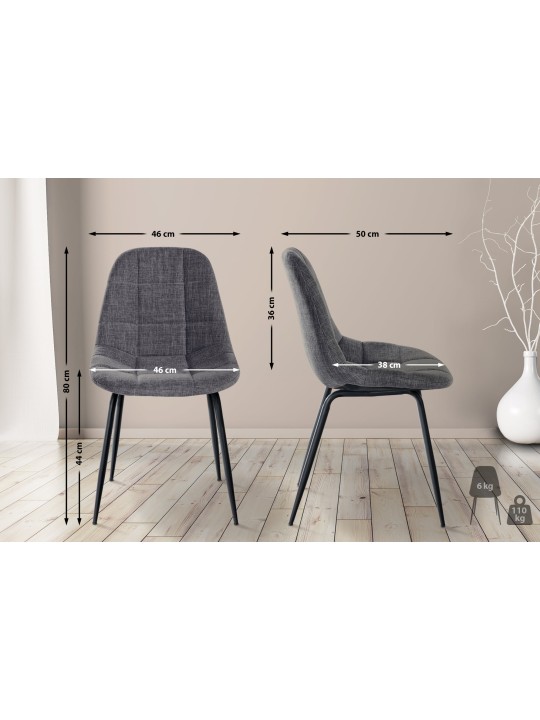 Set van 2 stoelen Tom stof, lichtgrijs Set van 2 stoelen Tom stof, lichtgrijs