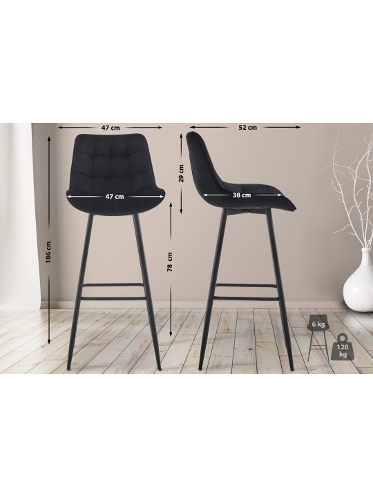 Barkruk Dartford fluweel, zwart