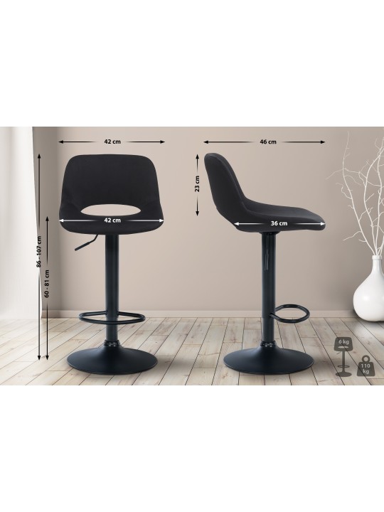 Barkruk Camden fluweel, zwart