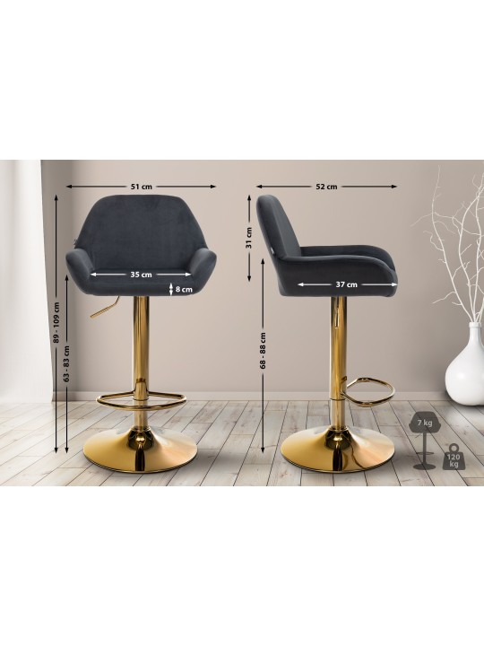 Barkruk Braga Goud Fluweel, zwart
