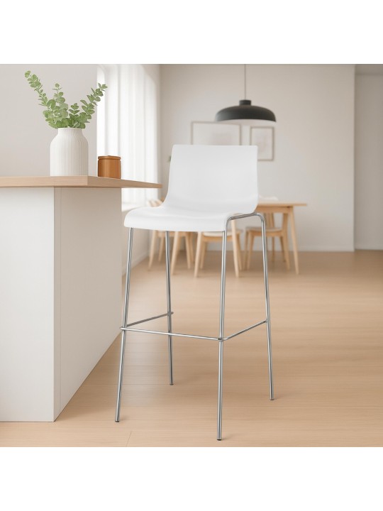 Barkruk Hoover chroom 4-poots frame, wit
