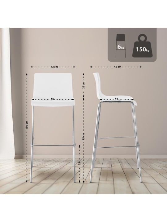 Barkruk Hoover chroom 4-poots frame, wit
