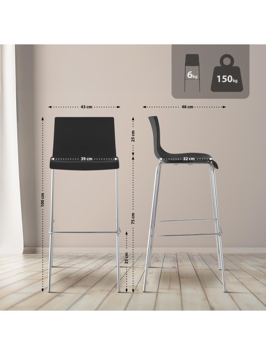 Barkruk Hoover chroom 4-poots frame, zwart