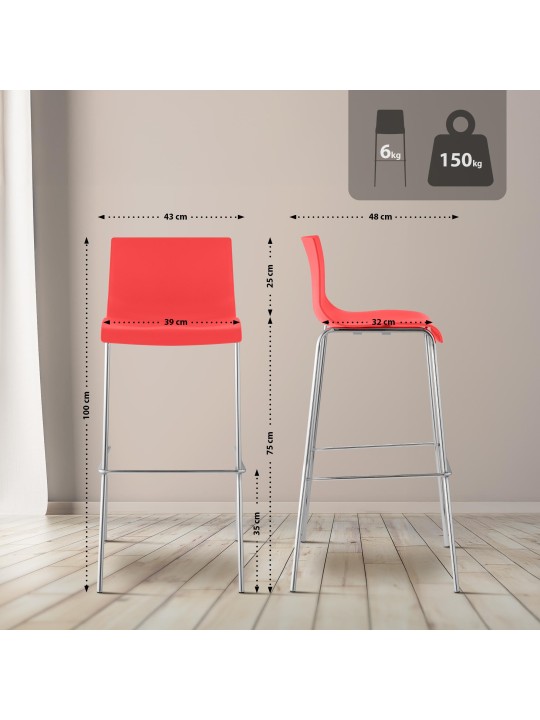 Barkruk Hoover chroom 4-poots frame, rood