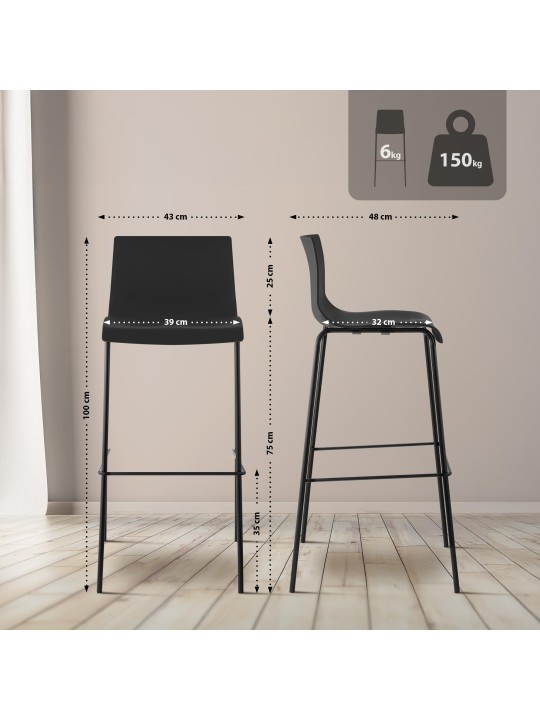 Barkruk Hoover 4-poots frame, zwart