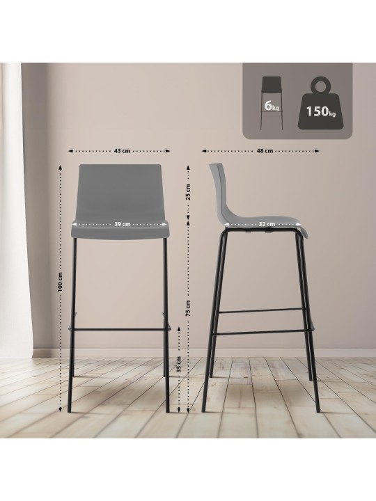 Barkruk Hoover 4-poots frame, grijs
