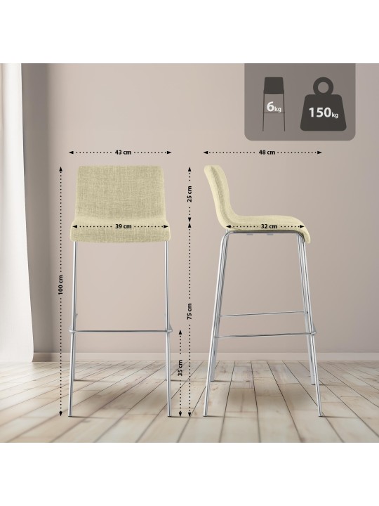 Barkruk Hoover stof 4-poots frame chroom, crème