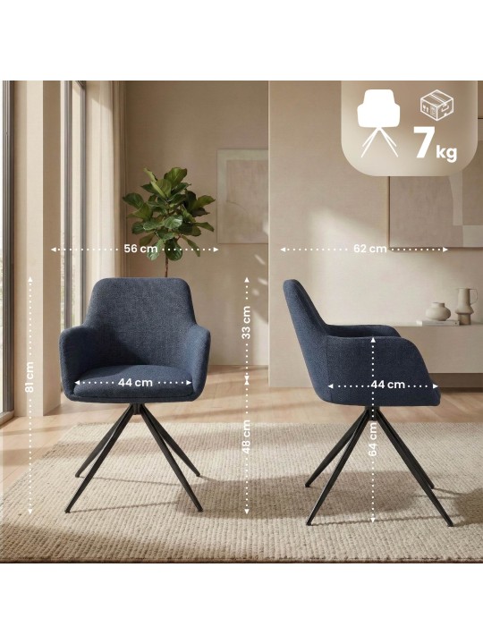 Set van 2 eetkamerstoelen Olema stof, blauw Set van 2 eetkamerstoelen Olema stof, blauw