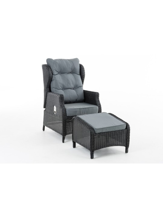 Breno fauteuil incl. voetenbank ijzergrijs, zwart Breno fauteuil incl. voetenbank ijzergrijs, zwart