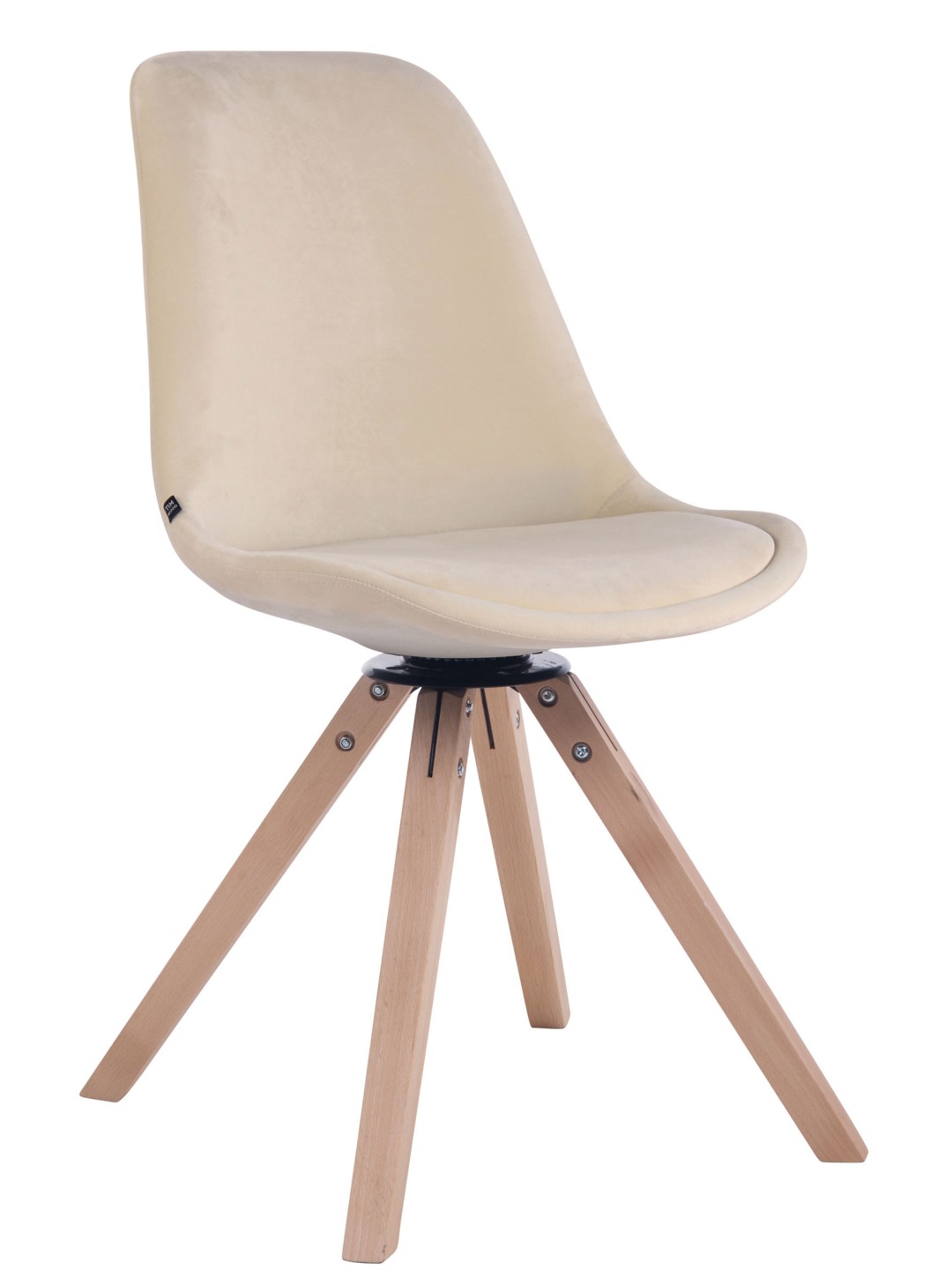 Troyes fluwelen vierkante eetkamerstoel naturel, crème