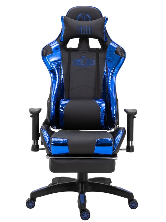 Racing bureaustoel Turbo met voetsteun glanzend, zwart/blauw