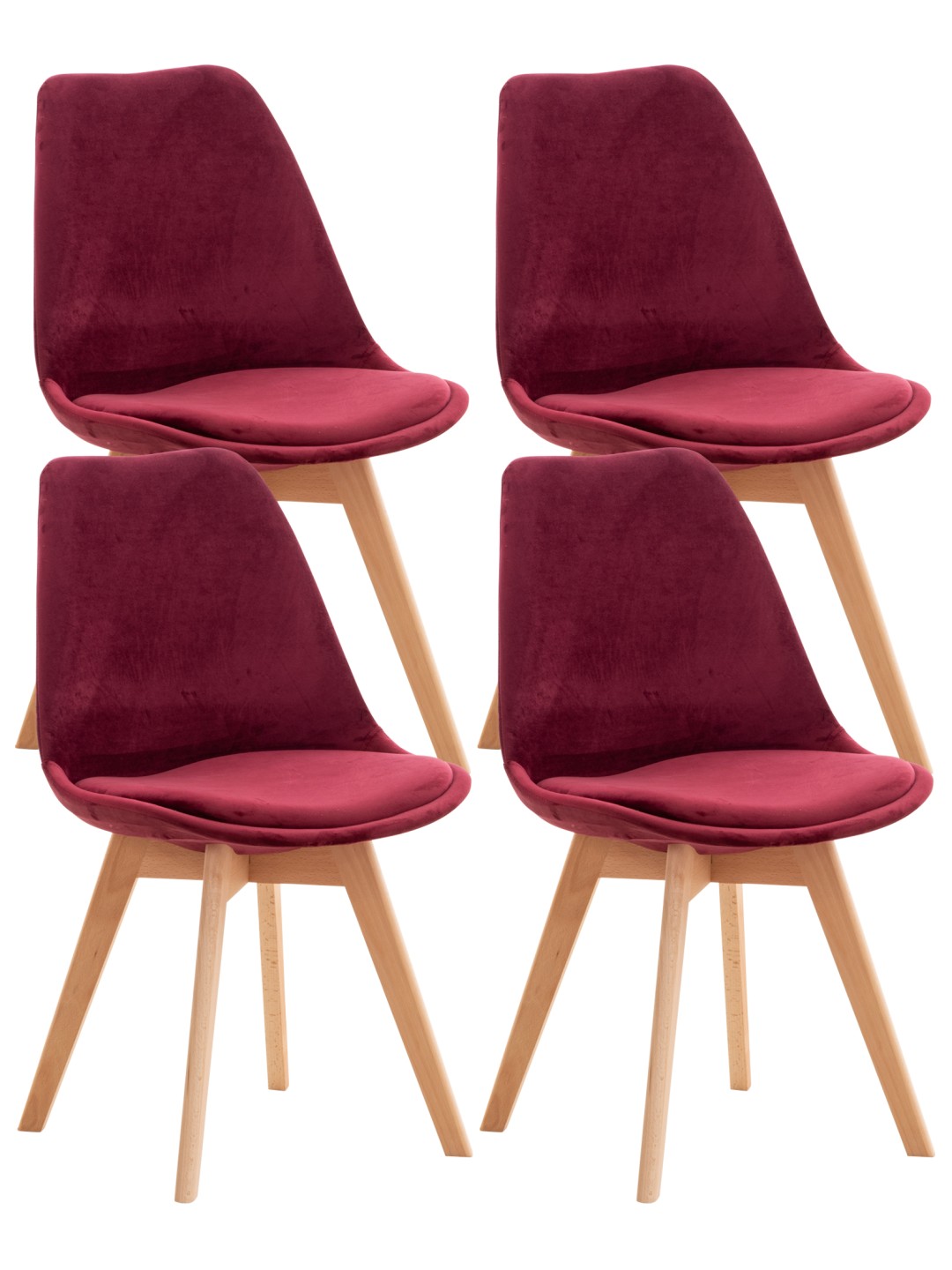 Set van 4 stoelen Linares fluweel, bordeauxrood