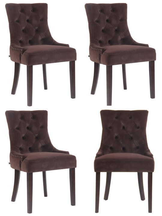 Set van 4 eetkamerstoelen Aberdeen fluweel antiek, bruin Set van 4 eetkamerstoelen Aberdeen fluweel antiek, bruin
