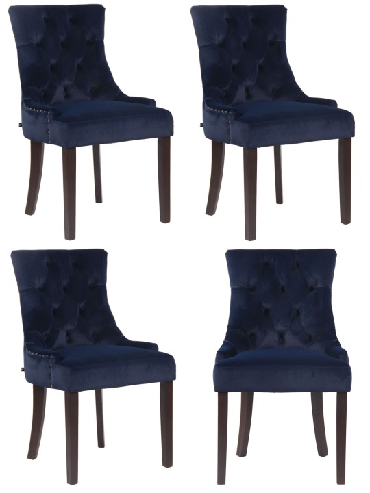 Set van 4 eetkamerstoelen Aberdeen fluweel antiek, blauw