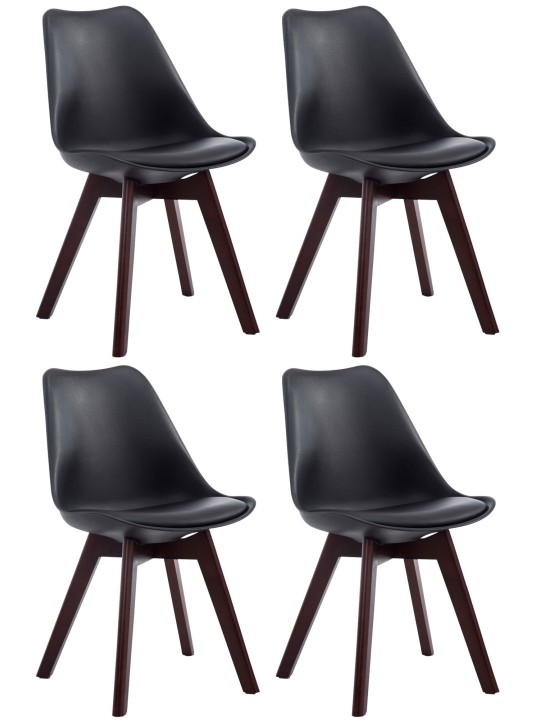 Set van 4 bezoekersstoelen Borneo V2 walnoot kunstleer, zwart