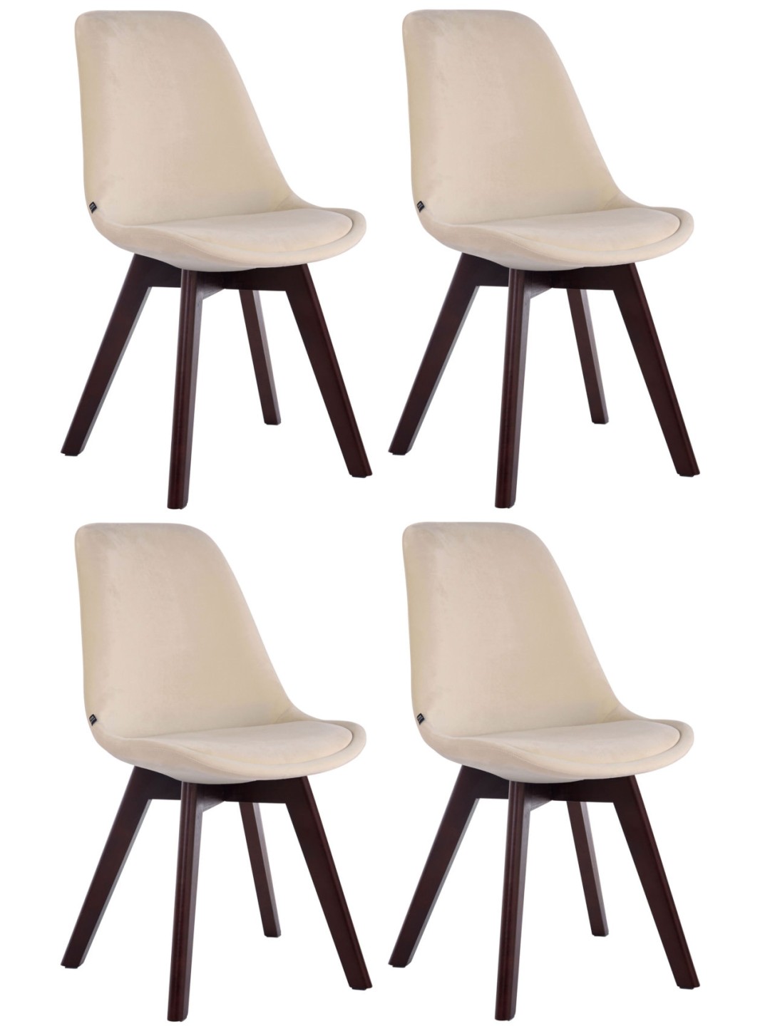 Set van 4 bezoekersstoelen Borneo V2 fluweel walnoot, crème