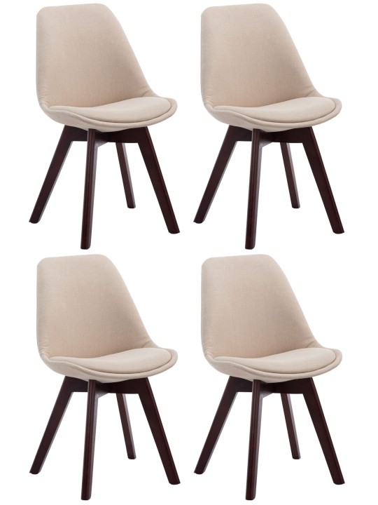Set van 4 bezoekersstoelen Borneo V2 walnoot stof, crème