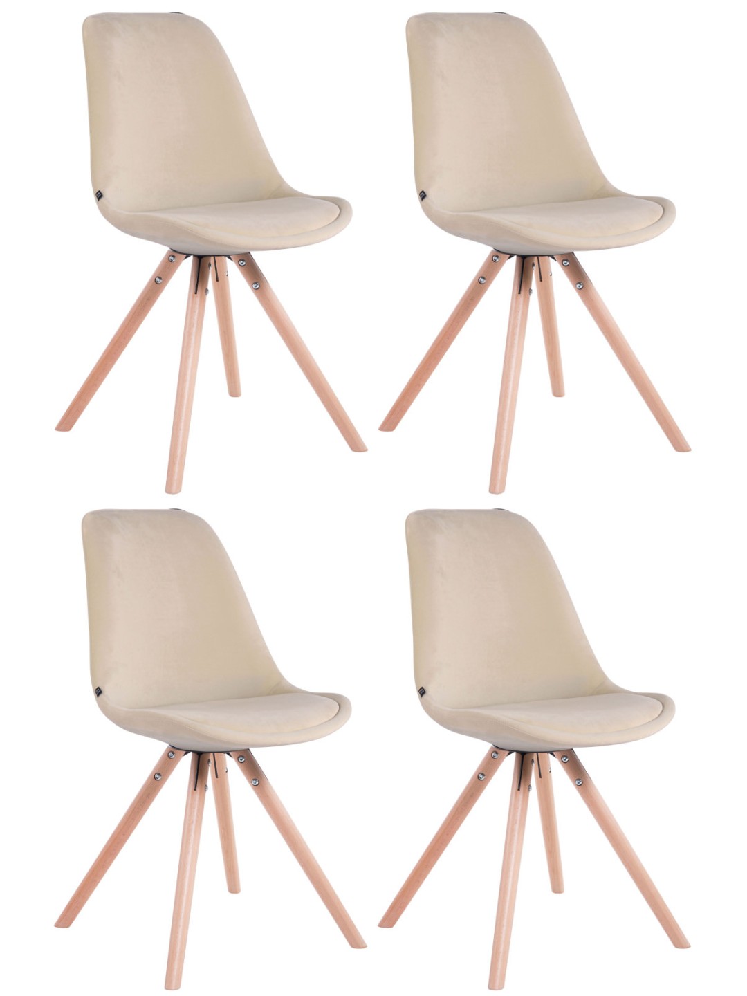 Set van 4 stoelen Toulouse fluweel rond naturel, crème