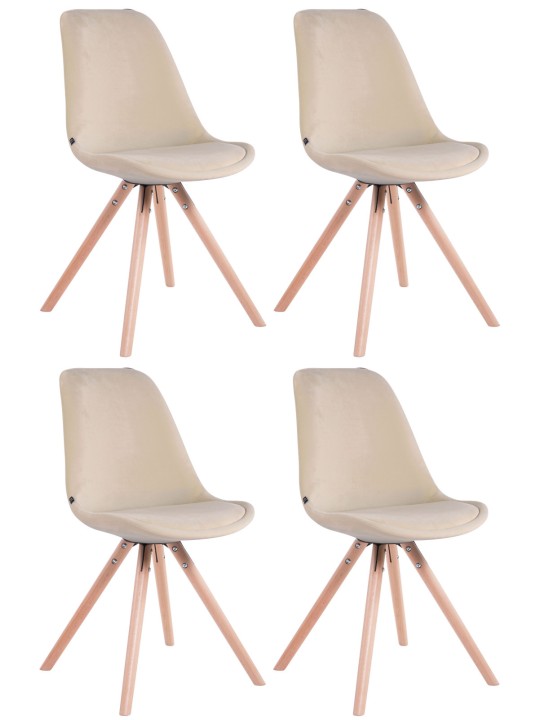Set van 4 stoelen Toulouse fluweel rond naturel, crème