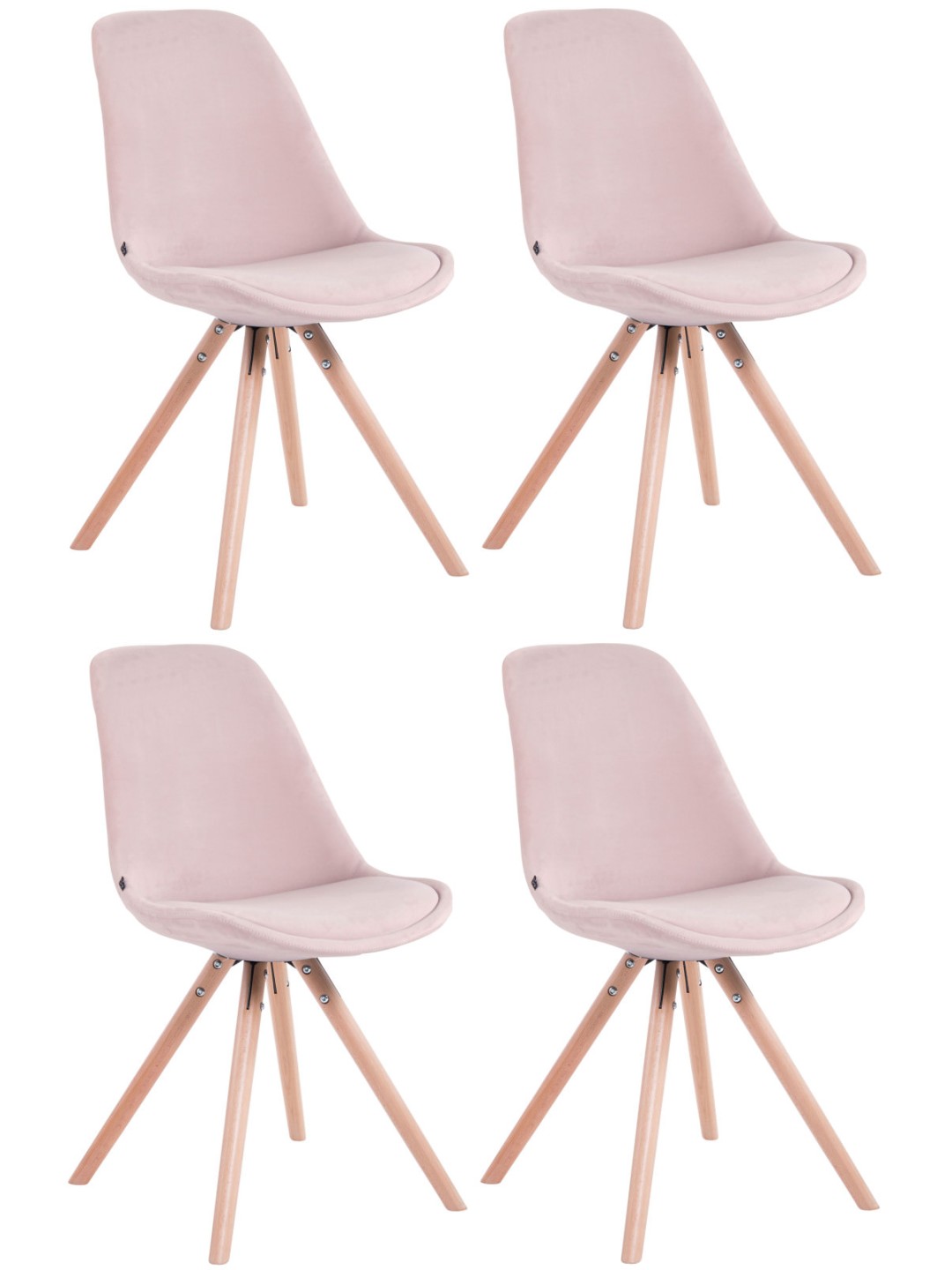 Set van 4 stoelen Toulouse fluweel rond naturel, roze