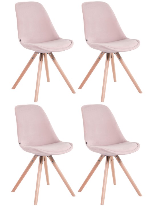 Set van 4 stoelen Toulouse fluweel rond naturel, roze