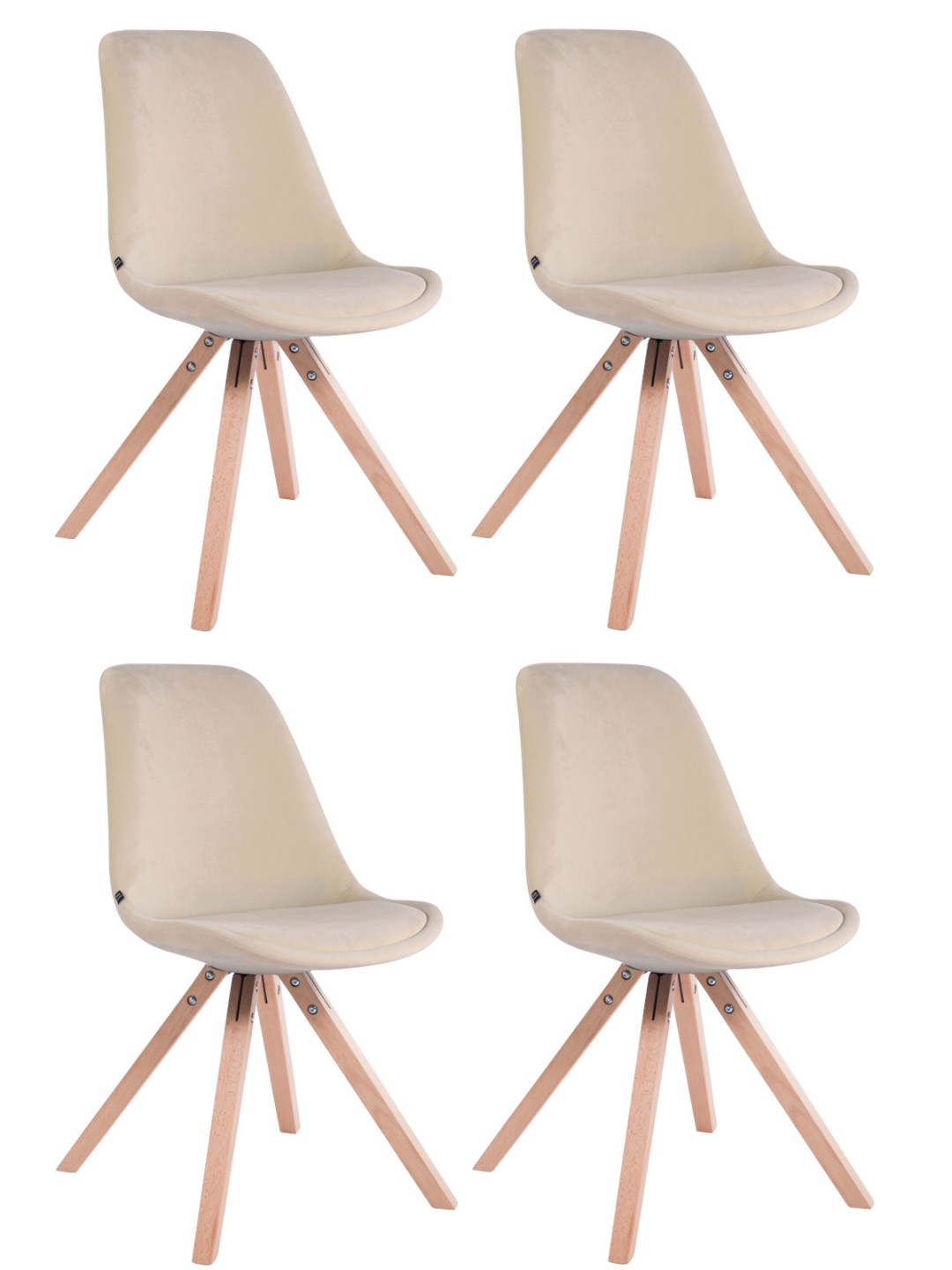 Set van 4 stoelen Toulouse fluweel vierkant naturel, crème
