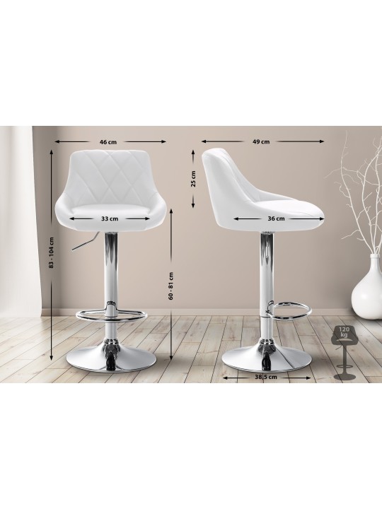 Barkruk Lazio kunstleer chroom, wit