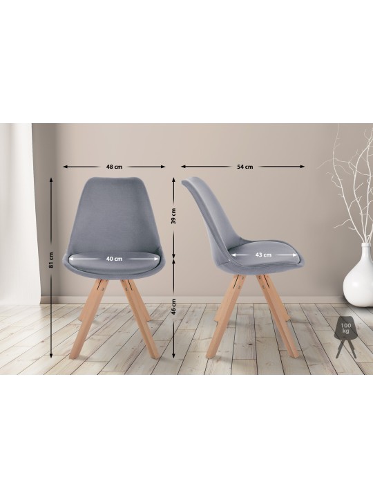 Stoel Sofia Stof Vierkant, lichtgrijs