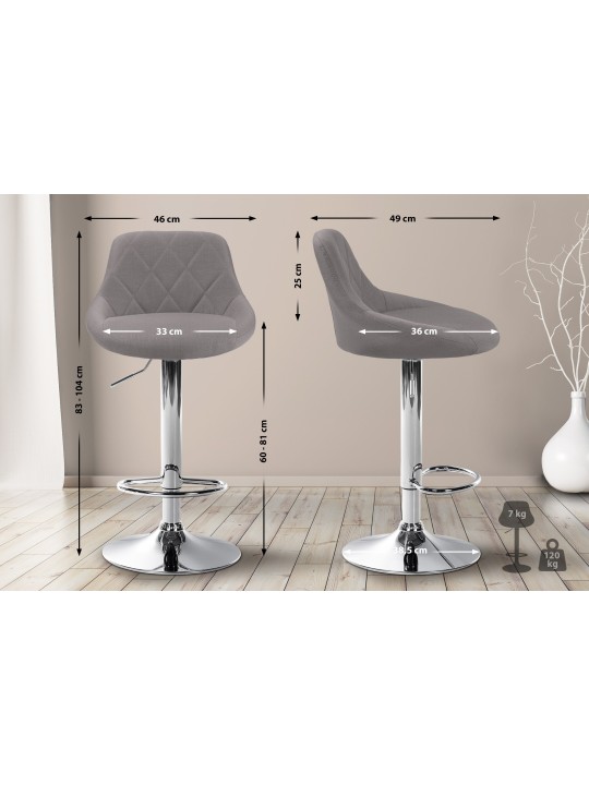 Barkruk Lazio stof chroom, grijs Barkruk Lazio stof chroom, grijs