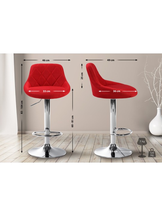 Barkruk Lazio stof chroom, rood Barkruk Lazio stof chroom, rood