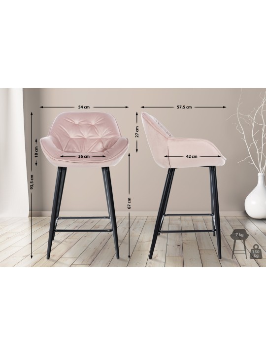 Set van 2 barkrukken Gibson fluweel, roze