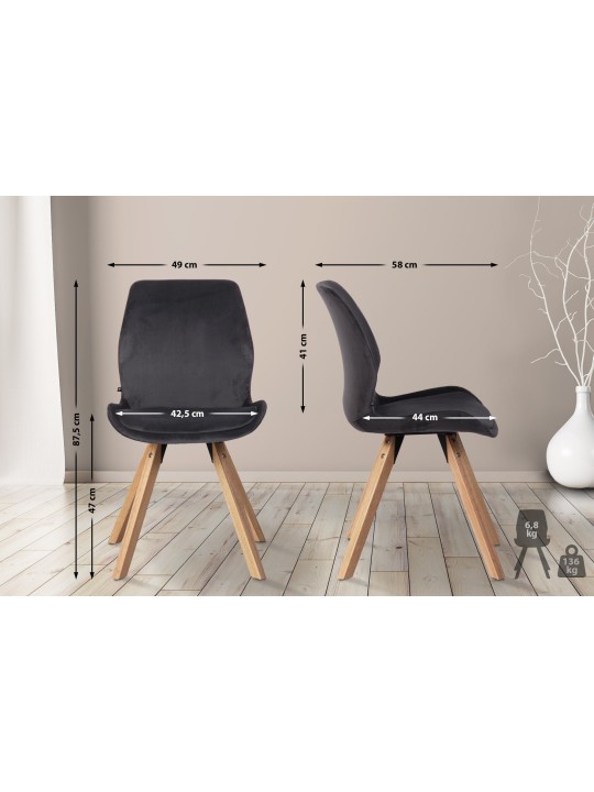 Set van 2 stoelen Luna fluweel, donkergrijs