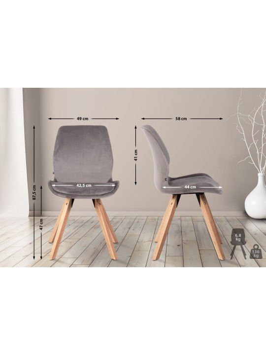 Set van 2 stoelen Luna fluweel, grijs