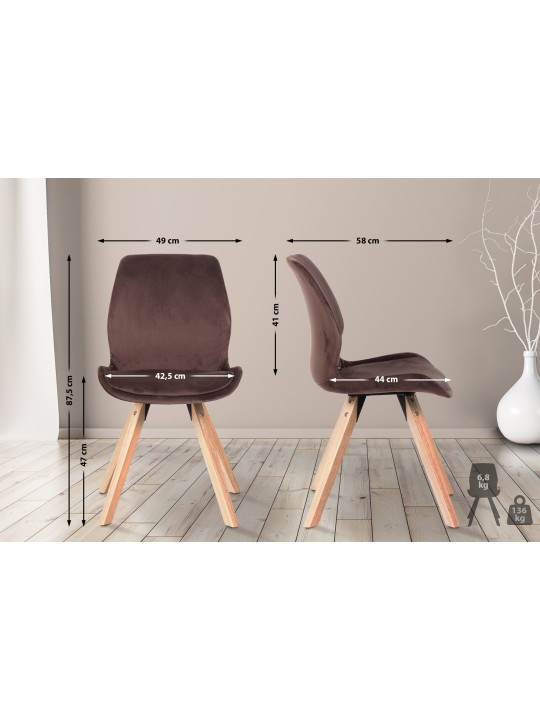 Set van 2 stoelen Luna fluweel, bruin