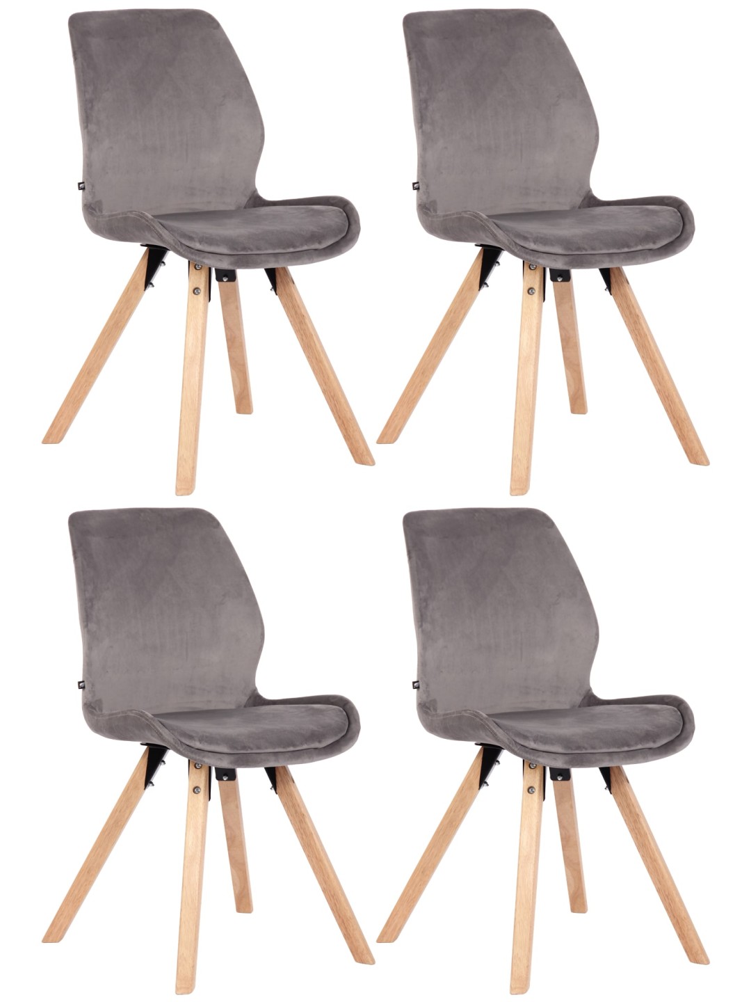 Set van 4 stoelen Luna fluweel, grijs