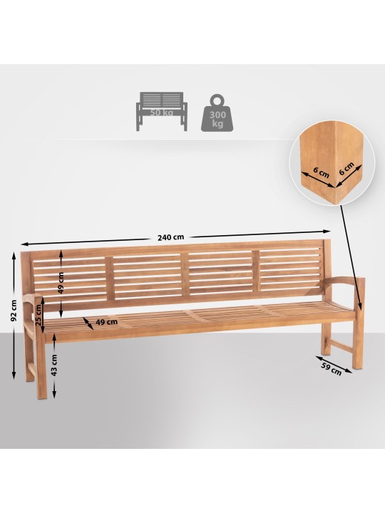 Teakhouten bank Halden 240 cm, teak Teakhouten bank Halden 240 cm, teak