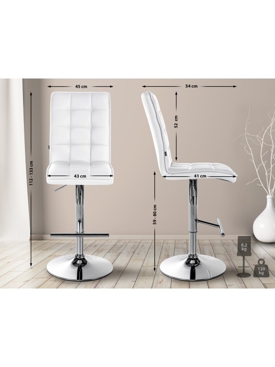 Barkruk Peking V2 kunstleer chroom, wit