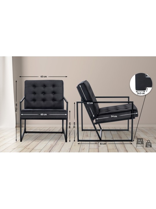 Ligstoel Avon fluweel, grijs