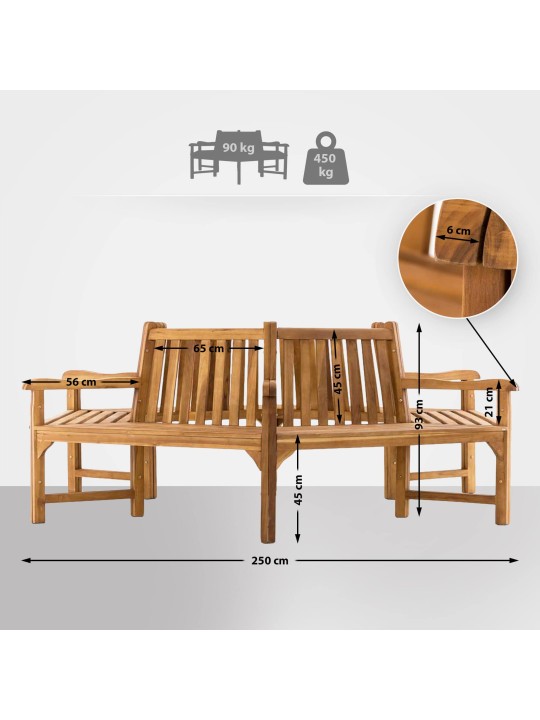 Sonja boombank met armleuningen 250 cm, teak