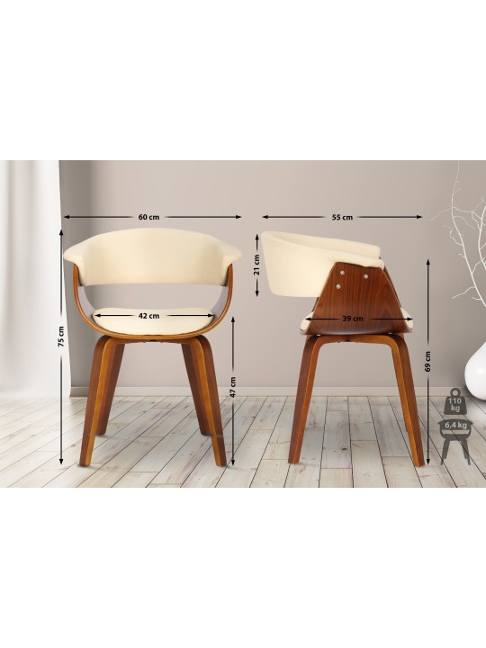 Set van 2 stoelen Bruce kunstleer walnoot, crème