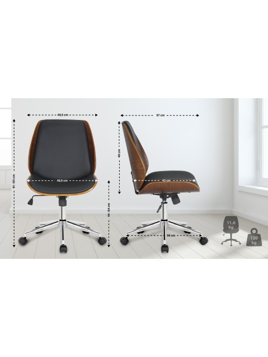 Bureaustoel Mitch chroom, walnoot/zwart