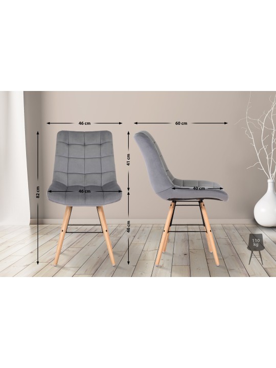Set van 2 stoelen Leni fluweel, grijs