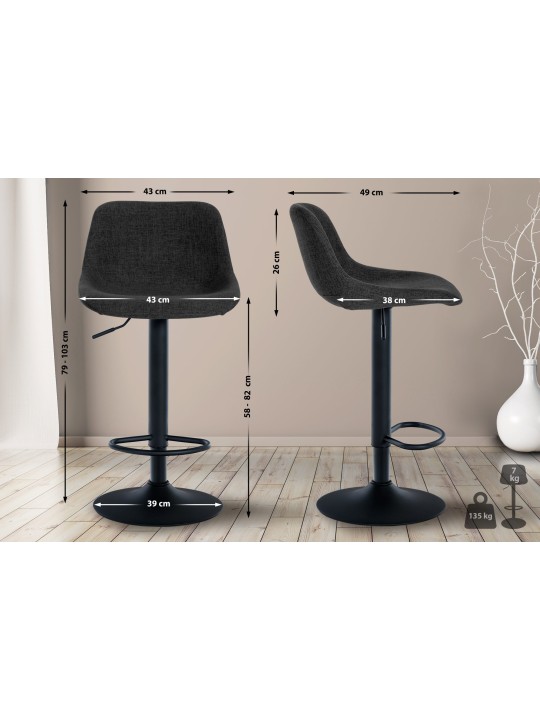 Barkruk loft stof, zwart