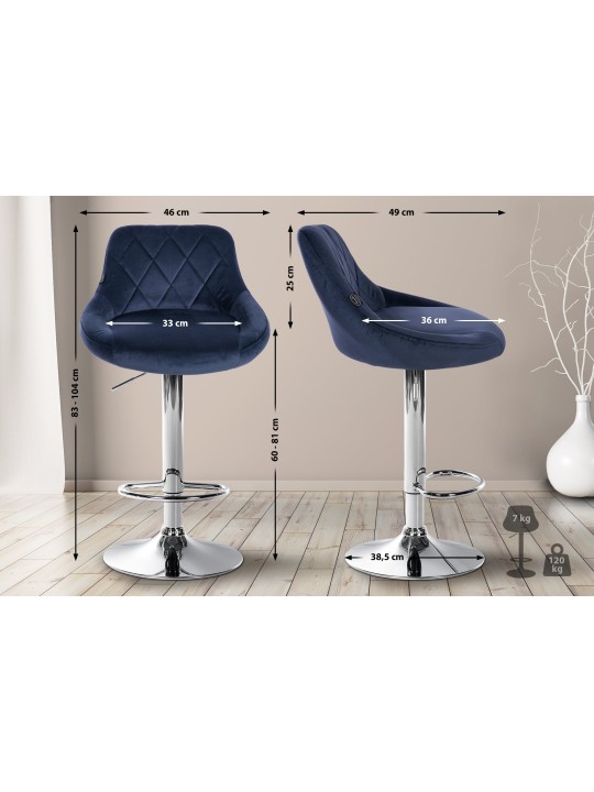 Barkruk Lazio fluweel chroom, blauw