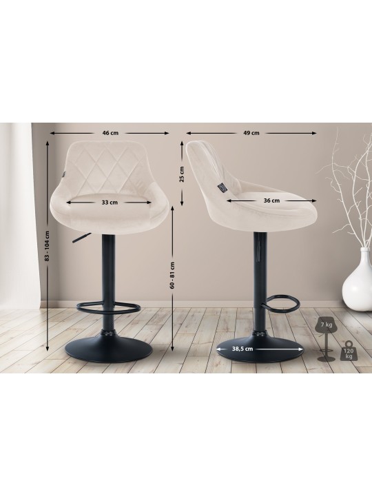 Barkruk Lazio fluweel, crème