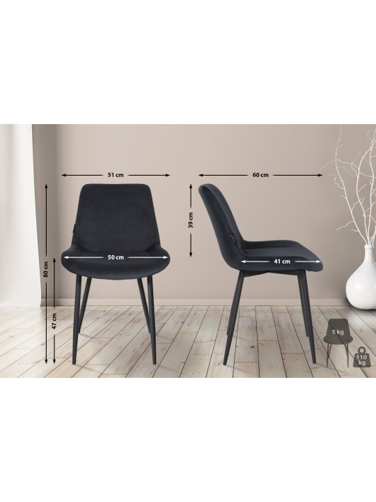 Set van 2 eetkamerstoelen Victoria fluweel, zwart
